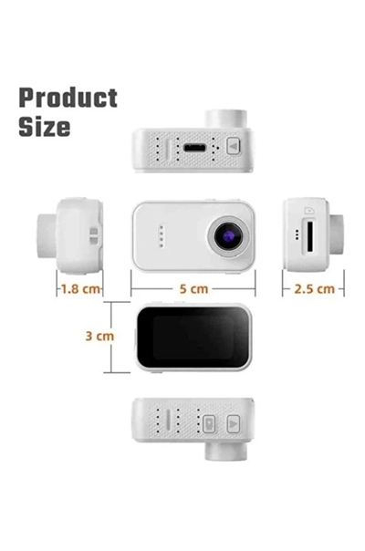 F2 2k 1080p Parmak Kamera 130° Geniş Açı Ips Ekranlı 25g Mini Taşınabilir Cep Kamerası Beyaz