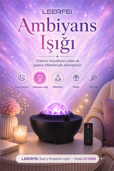 FM Destekli Yıldız Projektör Işığı Gece Lambası Rahatlatıcı Ortam Aydınlatmalı