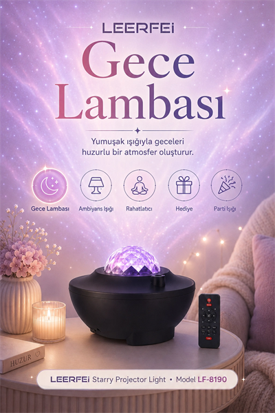 FM Destekli Yıldız Projektör Işığı Gece Lambası Rahatlatıcı Ortam Aydınlatmalı