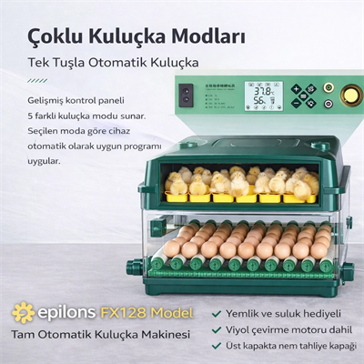 FX128 Model Tam Otomatik Kuluçka Makinesi - Çift Katlı, Çift Güç Sistemli, Su Hazneli Yeni Nesil İnkübatör