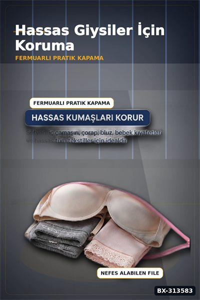 Fermuarlı 40x50 cm Çamaşır Yıkama Filesi - Hassas Kıyafet Koruma Torbası BX-313583