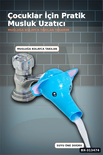 Fil Figürlü 11x9x7 cm Musluk Uzatıcı Başlık Aparatı, 1 Adet Çocuk El Yıkama BX-313474