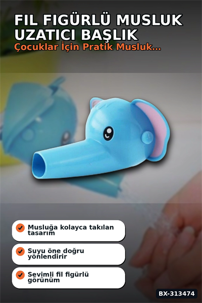 Fil Figürlü 11x9x7 cm Musluk Uzatıcı Başlık Aparatı, 1 Adet Çocuk El Yıkama BX-313474