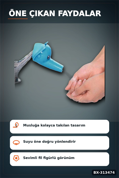 Fil Figürlü 11x9x7 cm Musluk Uzatıcı Başlık Aparatı, 1 Adet Çocuk El Yıkama BX-313474
