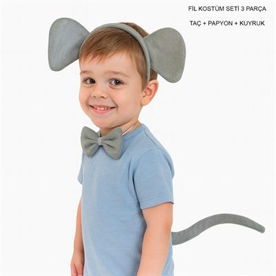Fil Kostümü Aksesuar Seti 3 lü - Taç Papyon Kuyruk (3936)