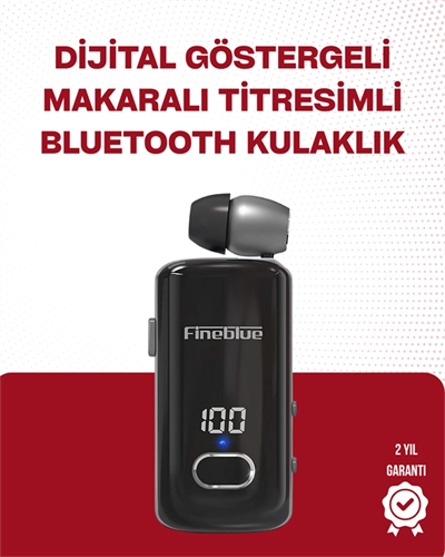 Fineblue F580 Bluetooth Kulaklık – Klipsli, Dijital Göstergeli, Su Geçirmez, 12 Saat Pil Ömürlü