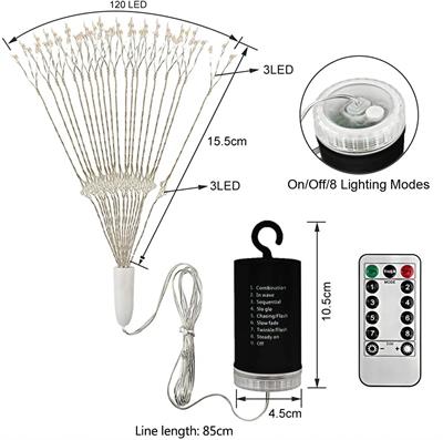 Fişli Asılı Havai Fişek Işıkları 120 LED Ampul Bakır Tel Şerit Işık (3936)