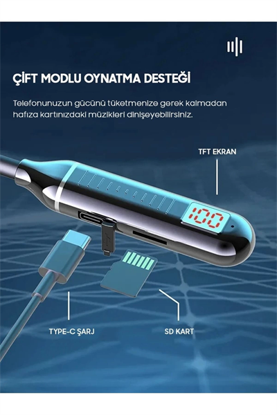 Fitness Tutkunu Boyundan Askılı Bluetooth Kulaklık 130 Saat Çalma Süresi