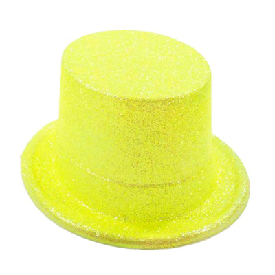 Floresan Sarı Renk Simli Uzun Fötr Melon Şapka 12 cm