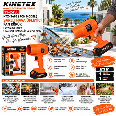 Fön Model Şarjlı Hava Üfleyici Fan Körük 21v - 220-240v Toz-kar-mangal Üfle - Pet Kurut Üfleme Ktx-3463 Bx40