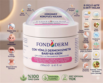 Fondöderm Dermokozmetik Bariyer Krem | Bebek Pişik Kremi ve Yoğun Onarıcı Nemlendirici Doğal Yağlar İçeren Çok Amaçlı Cilt Bakım Kremi