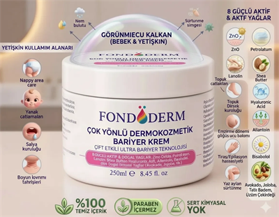 Fondöderm Dermokozmetik Bariyer Krem | Bebek Pişik Kremi ve Yoğun Onarıcı Nemlendirici Doğal Yağlar İçeren Çok Amaçlı Cilt Bakım Kremi