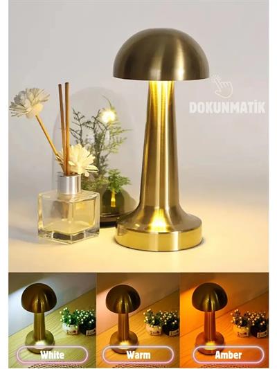 Forlife Dekoratif Şarjlı LED Mantar Masa Lambası Gold FL-8055 (3936)