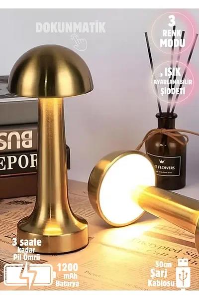 Forlife Dekoratif Şarjlı LED Mantar Masa Lambası Gold FL-8055 (3936)