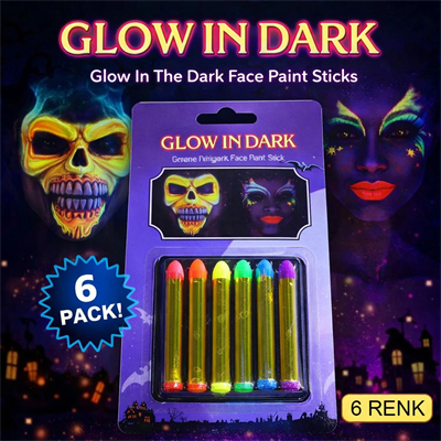 Fosforlu Glow Parti Boyası 6’lı – Karanlıkta Parlayan Yüz Boyası Bx40