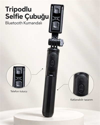Fotoğraf ve Video Çekimleri İçin Kablosuz Kumandalı Telefon Selfie Çubuğu