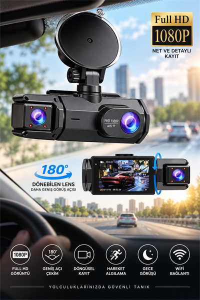 Full HD 1080P Çift Kamera 180° Geniş Açı WiFi Şarjlı Kullanım
