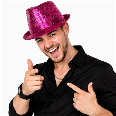 Fuşya Pembe Payetli Disco Parti Şapkası Yetişkin Işıltılı Fötr Model
