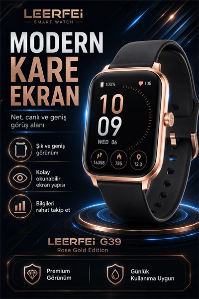 G39 Model Kablosuz Şarjlı Akıllı Saat Rose Gold Renk Bildirim Ve Arama Destekli