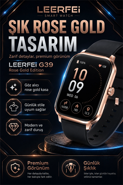 G39 Model Kablosuz Şarjlı Akıllı Saat Rose Gold Renk Bildirim Ve Arama Destekli