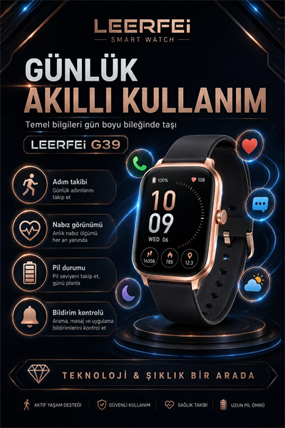 G39 Model Kablosuz Şarjlı Akıllı Saat Rose Gold Renk Bildirim Ve Arama Destekli