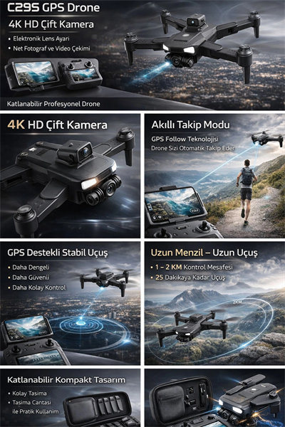 GPS ve Brushless Motorlu 4K Çift Kameralı Drone ile Geniş Menzilde Profesyonel Çekimler