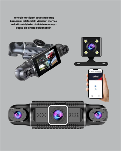 GPS’li 4 Kameralı Araç İç Dış Kayıt Sistemi 1080P WiFi Destekli