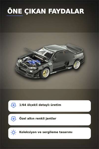 GReddy V2 1/64 Diecast Nissan Skyline GT-R R34 Kaido Works Model Araba, Koleksiyonluk BX-313373