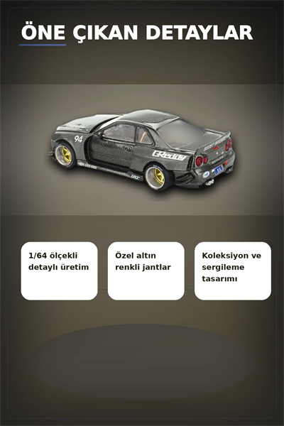 GReddy V2 1/64 Diecast Nissan Skyline GT-R R34 Kaido Works Model Araba, Koleksiyonluk BX-313373