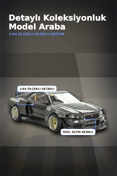 GReddy V2 1/64 Diecast Nissan Skyline GT-R R34 Kaido Works Model Araba, Koleksiyonluk BX-313373