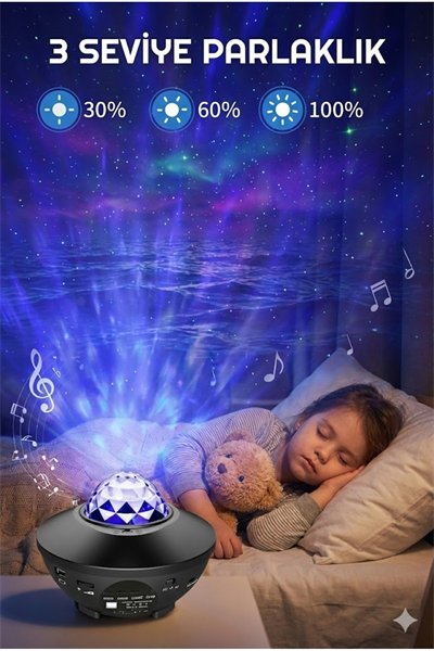 Galaksi Yıldız Projektörü ve Bluetooth Hoparlör 10 Renk Modlu Okyanus Dalgalı Gece & Disko Lambası