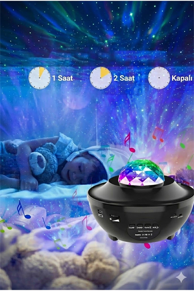 Galaksi Yıldız Projektörü ve Bluetooth Hoparlör 10 Renk Modlu Okyanus Dalgalı Gece & Disko Lambası