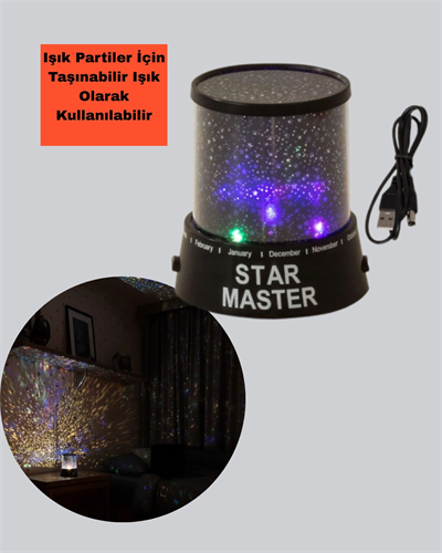 Galaxy Efektli LED Projektör Taşınabilir Yıldız Gece Lambası