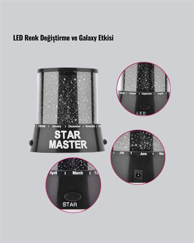 Galaxy Efektli LED Projektör Taşınabilir Yıldız Gece Lambası