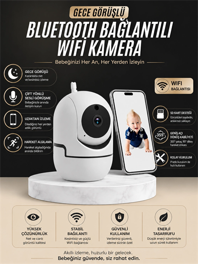 Gece Görüşlü Bebek Kamerası  Telefondan Canlı Takip Özellikli