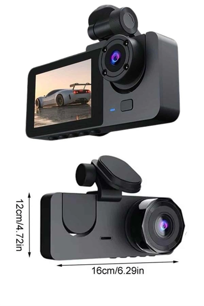 Gece Görüşlü DVR 3 Lensli Araç İçi Sürüş Kamerası Video Kaydedici