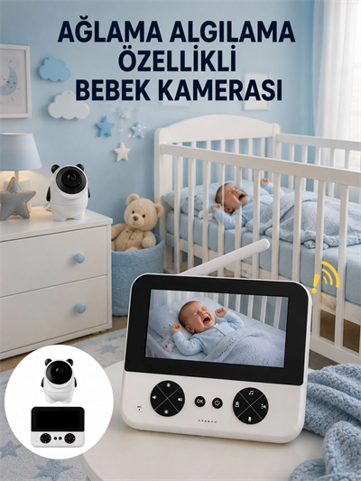 Gece Görüşlü Güvenli Bebek Monitörü 720P HD Görüntü Yeni Nesil