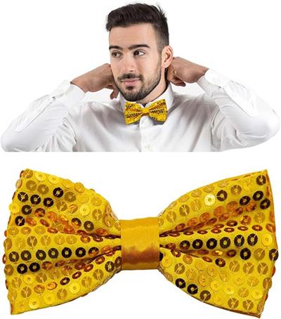 Gece Işıltısı Altın Payetli Pullu Papyon 7x2 cm (3936)