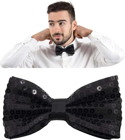 Gece Işıltısı Siyah Payetli Pullu Papyon 7x2 cm (3936)