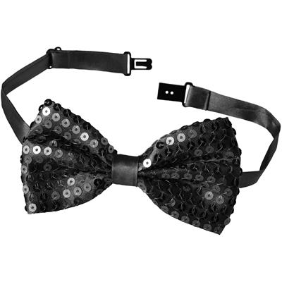 Gece Işıltısı Siyah Payetli Pullu Papyon 7x2 cm (3936)