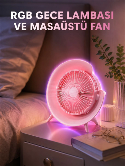 Gece Lambalı Renk Değiştiren Masaüstü Fan