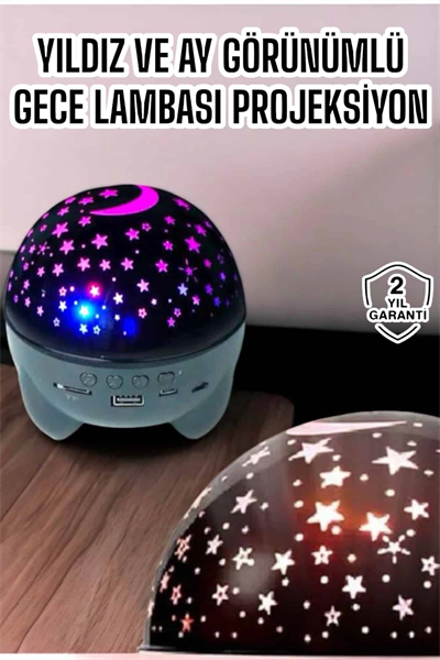 Gece Lambası Projeksiyon Görünümlü Şarjlı Yıldızlı Yuvarlak
