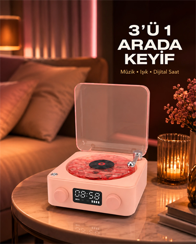 Gece Lambası Stereo Bluetooth Hoparlör Dijital Saat Su Dalgası Efektli 3-ü-1 Cihaz