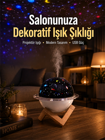 Gece lambası özellikli taşınabilir nemlendirici ve aromaterapi cihazı USB girişli