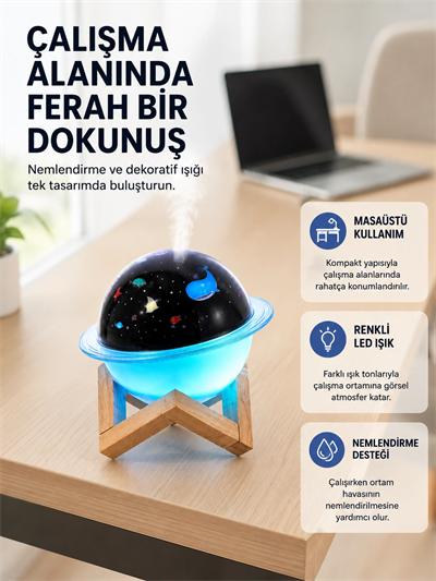 Gece lambası özellikli taşınabilir nemlendirici ve aromaterapi cihazı USB girişli