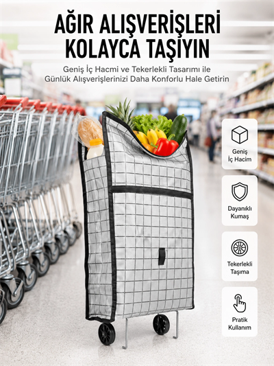 Geniş Hacimli Tekerlekli Pazar Çantası Dayanıklı ve Ergonomik