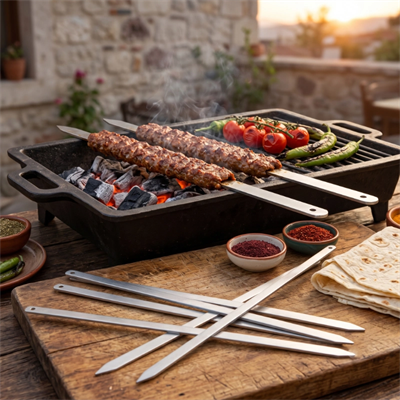 Geniş Yassı Metal Adana Kebap Şişi - 50 cm
