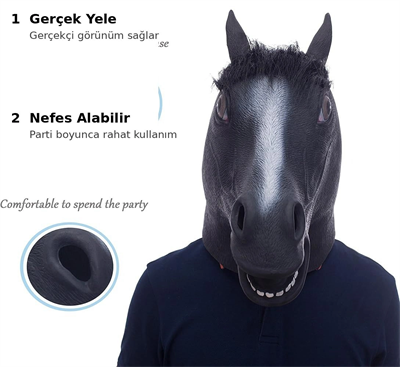 Gerçekçi At Kafası Maskesi Siyah Renk Bx40