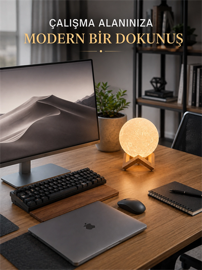 Gerçekçi Ay Dokulu Dekoratif Gece Lambası USB Şarjlı Ay Işığı