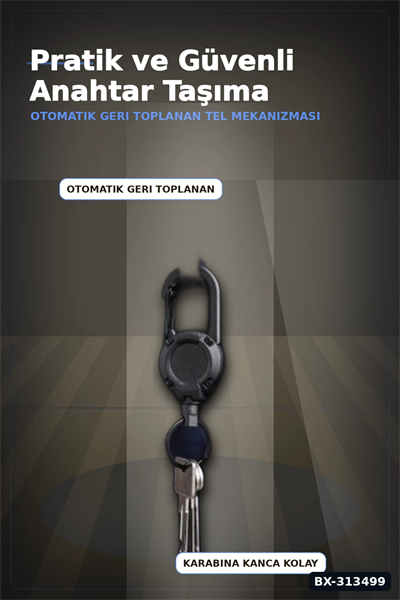 Geri Çekilebilir Çelik Halatlı Anahtarlık 68 cm - Karabina Kancalı Kemer Aksesuarı BX-313499